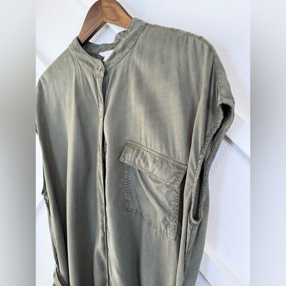 Caslon Cap Sleeve Button Front Tie Waist Utility Midi Dress Olive Green Size 3X - Picture 4 of 11